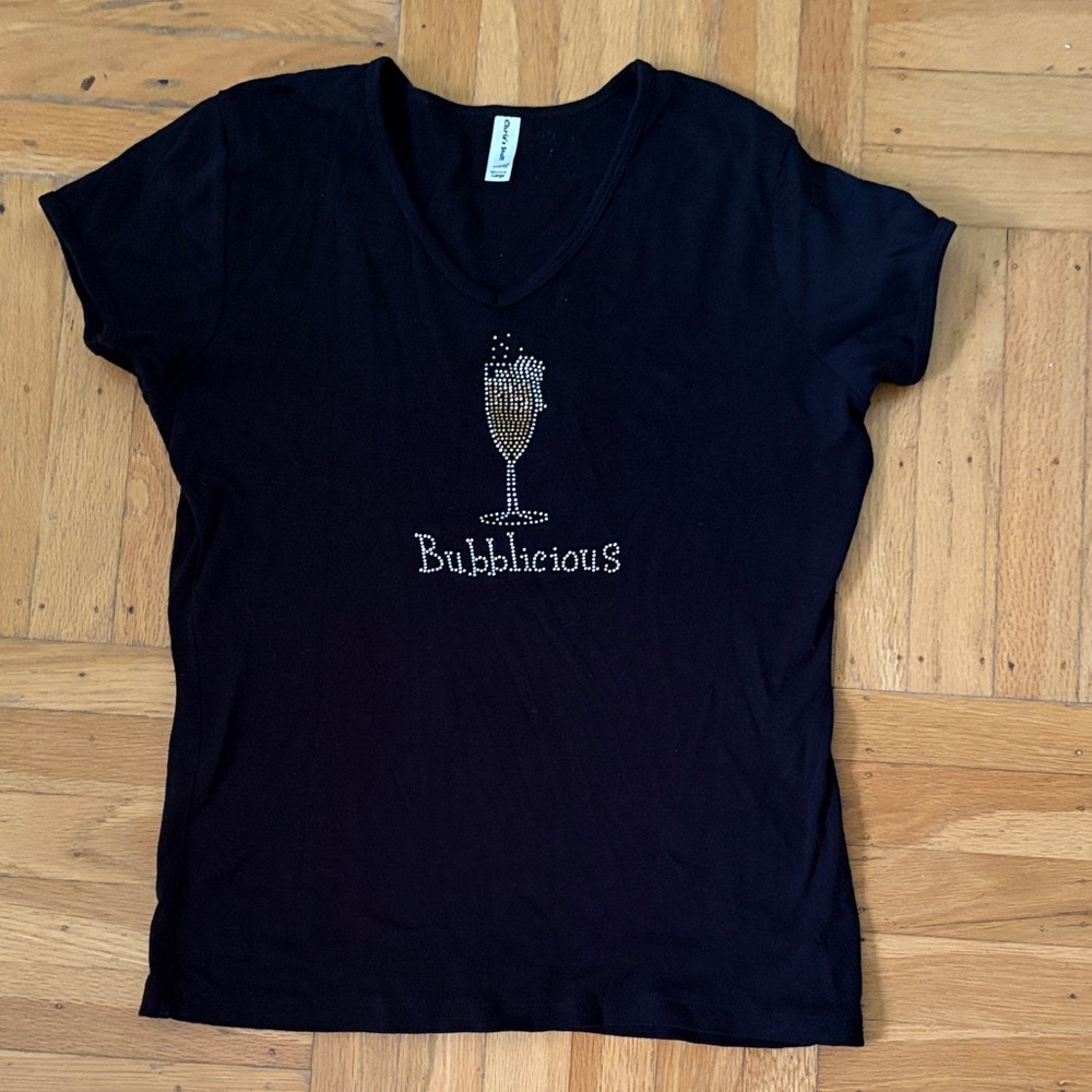 Black T-Shirt with Bubblicious Rhinestone Design